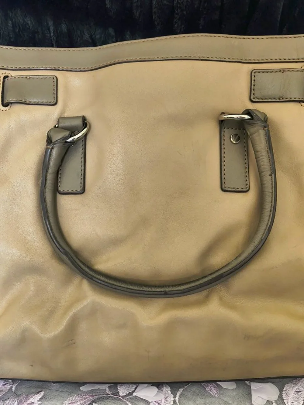 Michael Kors Hamilton Two-Tone Tan & Taupe Leather Satchel Bag